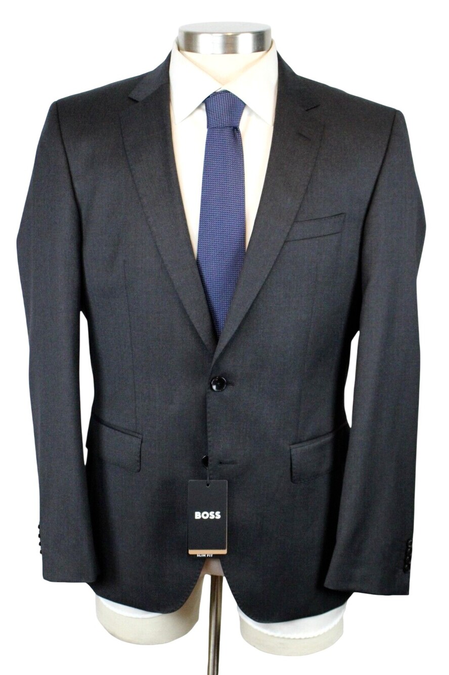 Hugo Boss Sport Coat 40 R Mens Slim Fit Huge Reda Wool Dark Grey Solid Blazer